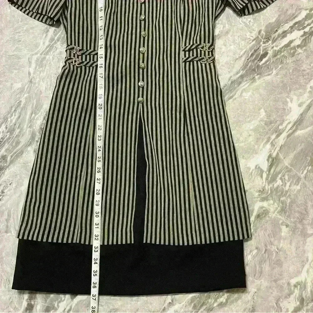 Miss Dorby Womens Size 8 Dress Short Sleeve Black Stripe Buttons Vintage Style - Picture 5 of 9